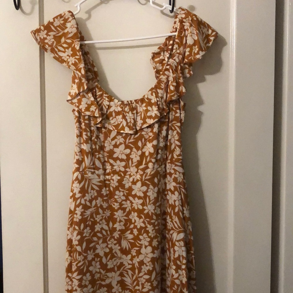 Mustard dress with white flowers
